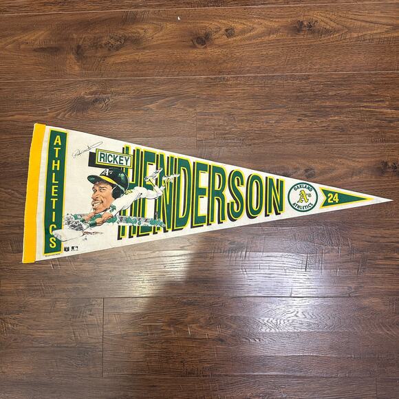 Vintage Rickey Henderson Salem 90s Pennant Banner Oakland Athletics Baseball MLB - Picture 8 of 13